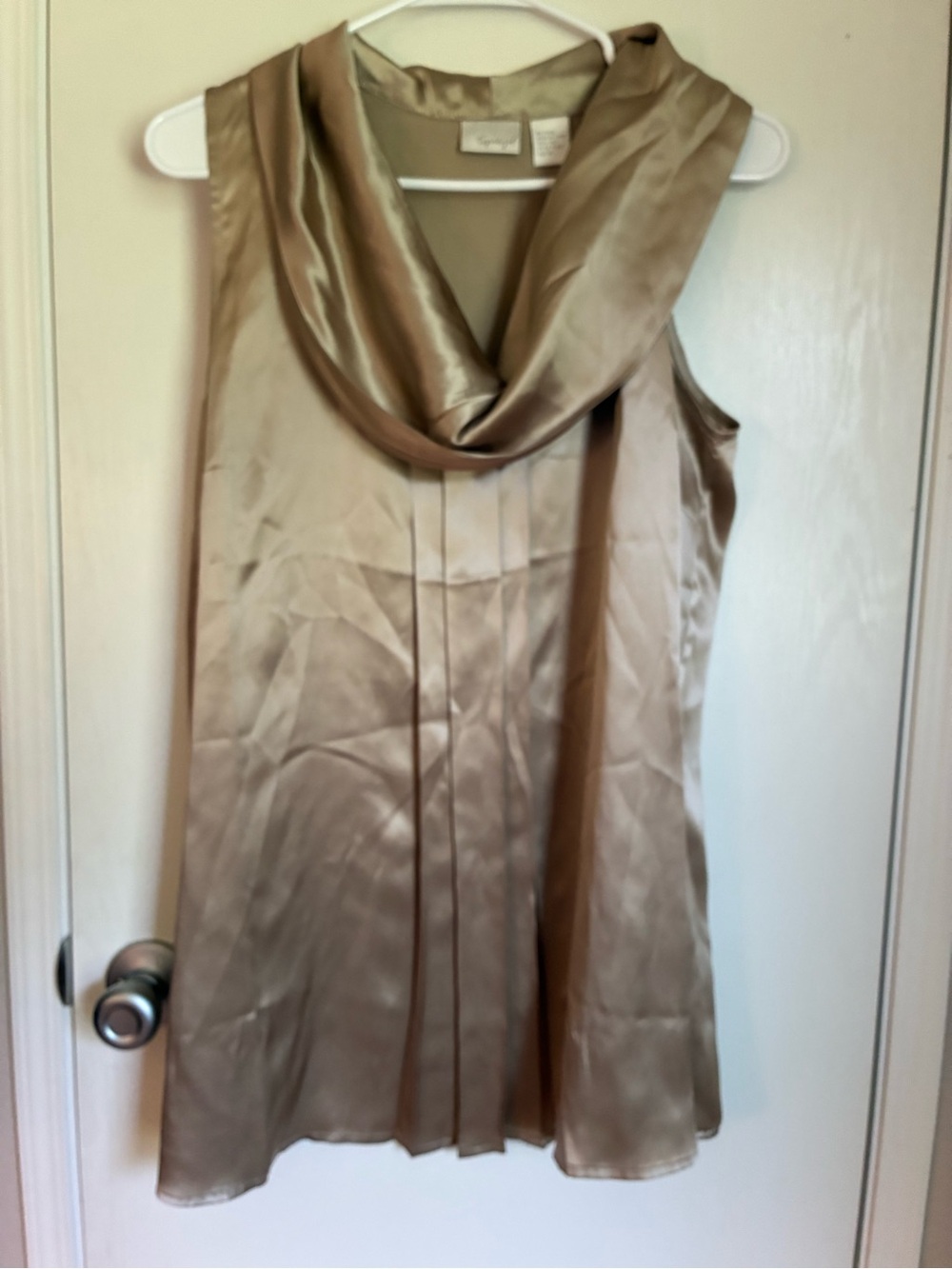 Vintage Spiegel Satin Cowl Neck Blouse in Soft Champagne 100% Silk Size 16
